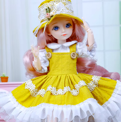 Muñeca Amarilla articulada de 30 cm (muñeca,ropa y zapatos)